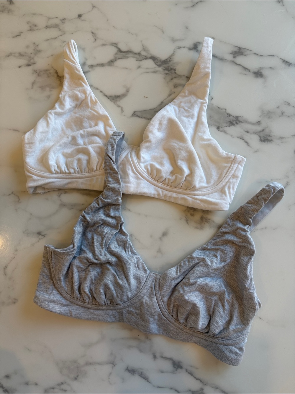 MeUndies Wirefree Cotton Bras in White and Heather Gray
